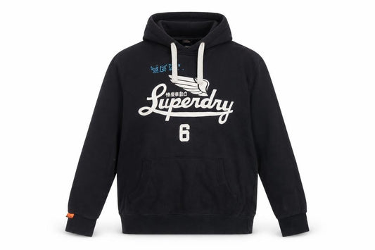 Superdry Men’s Black 2XL Pullover Graphic Logo Hoodie Sports Fleece