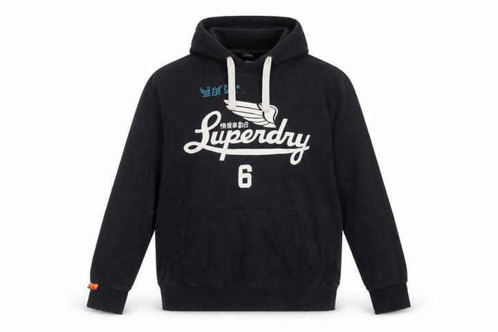 Superdry Men’s Black 2XL Pullover Graphic Logo Hoodie Sports Fleece