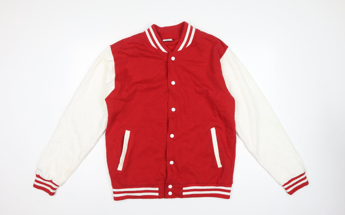 Back view of Stars & Stripes Men’s Red White L Varsity Snap Sweatshirt Jacket