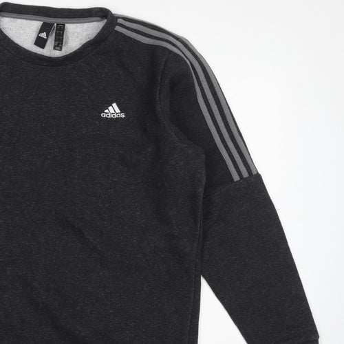 Adidas Men’s Black L 3 Stripe Logo Crew Neck Pullover Sweatshirt