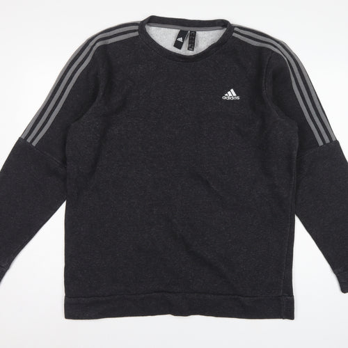 Adidas Men’s Black L 3 Stripe Logo Crew Neck Pullover Sweatshirt
