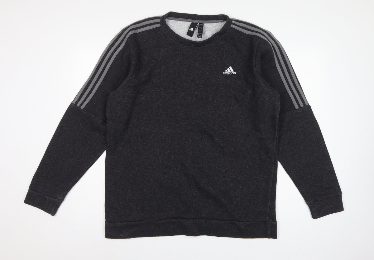 Adidas Men’s Black L 3 Stripe Logo Crew Neck Pullover Sweatshirt