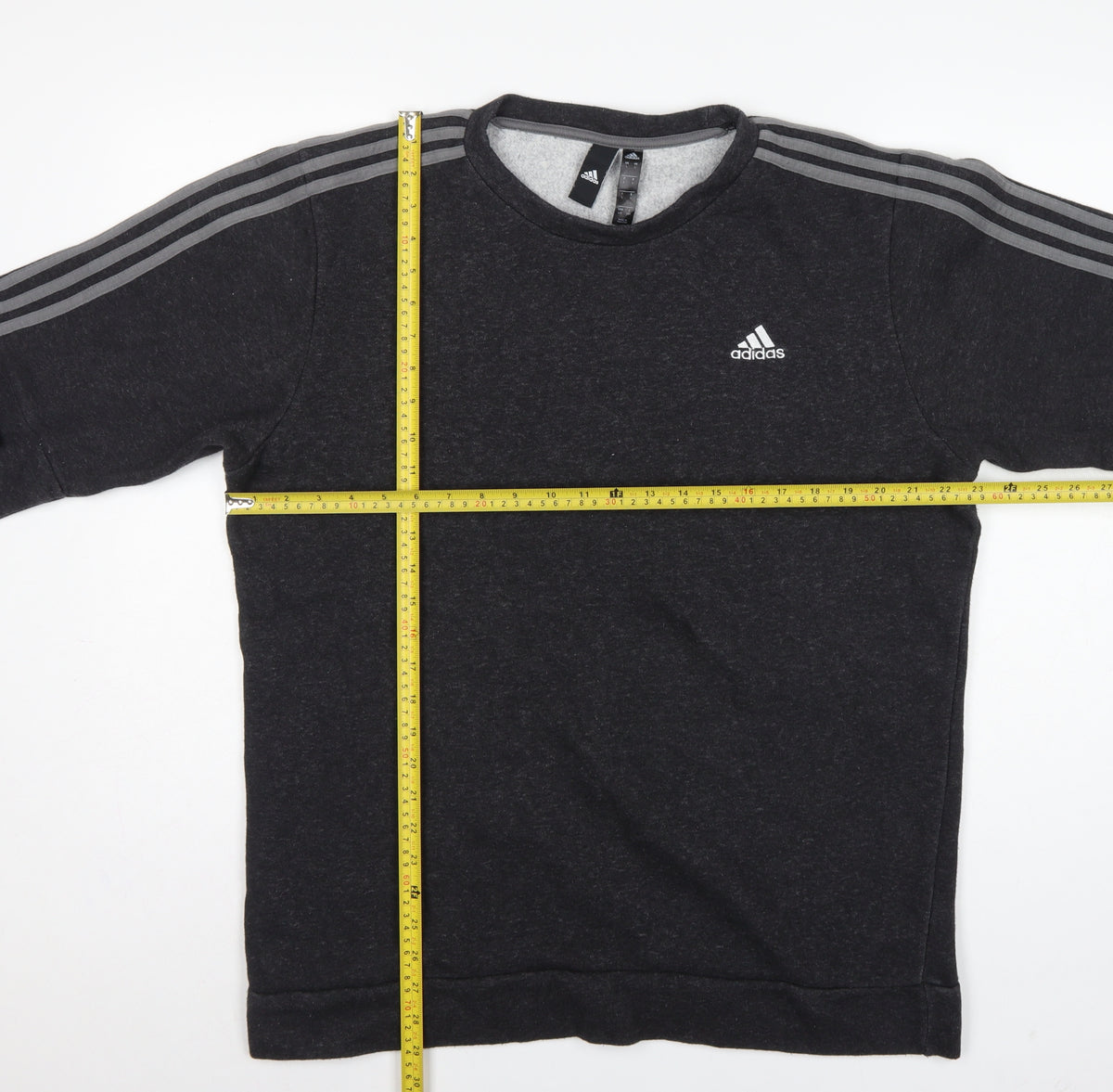 Adidas Men’s Black L 3 Stripe Logo Crew Neck Pullover Sweatshirt
