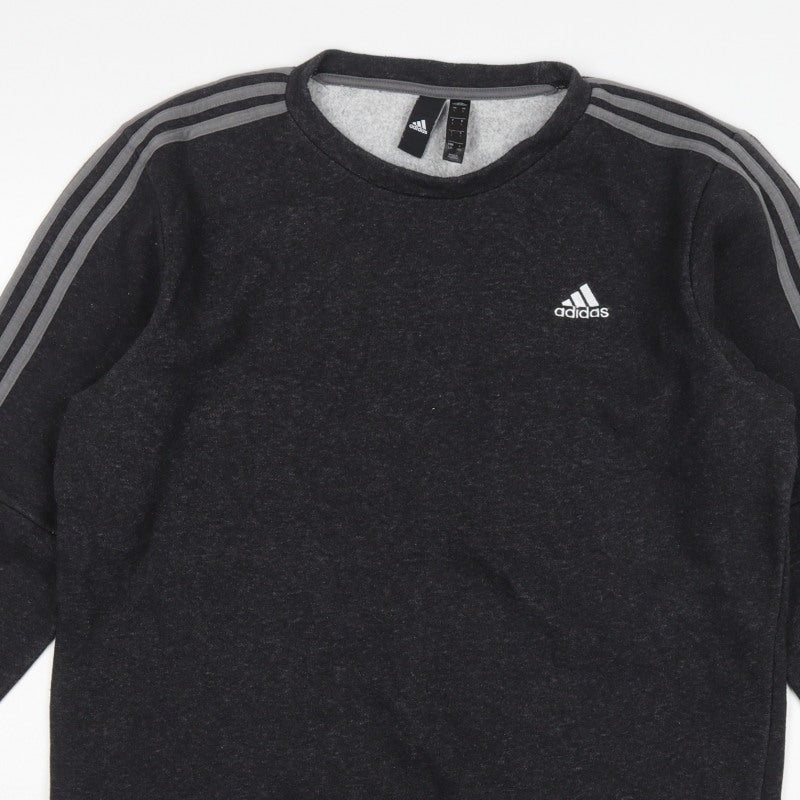 Adidas Men’s Black L 3 Stripe Logo Crew Neck Pullover Sweatshirt