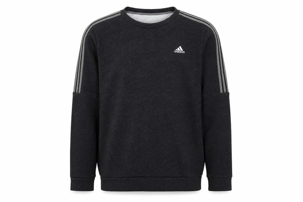 Adidas Men’s Black L 3 Stripe Logo Crew Neck Pullover Sweatshirt