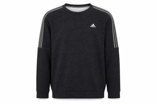 Adidas Men’s Black L 3 Stripe Logo Crew Neck Pullover Sweatshirt