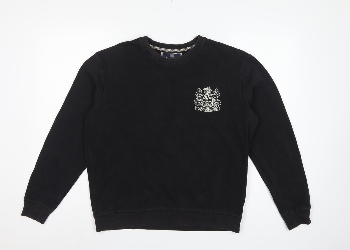 Aquascutum London Men’s Black L Crew Neck Embroidered Crest Sweatshirt