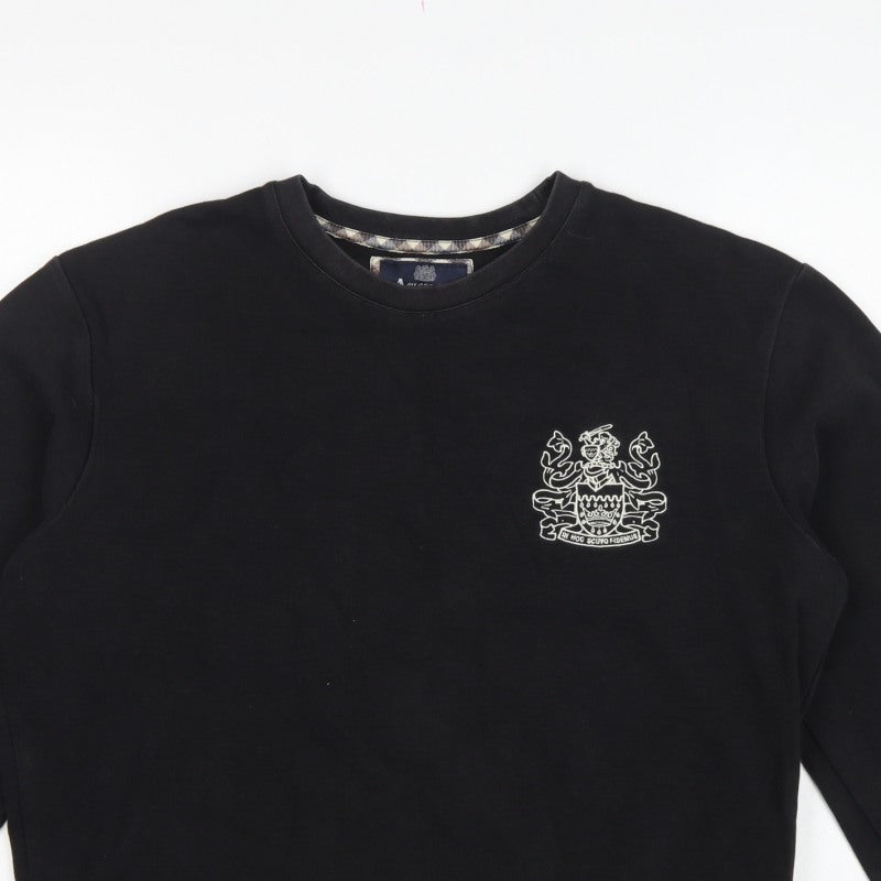Aquascutum London Men’s Black L Crew Neck Embroidered Crest Sweatshirt
