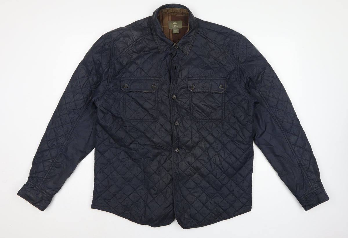 Timberland Men’s Navy L Quilted Padded Button Front Jacket