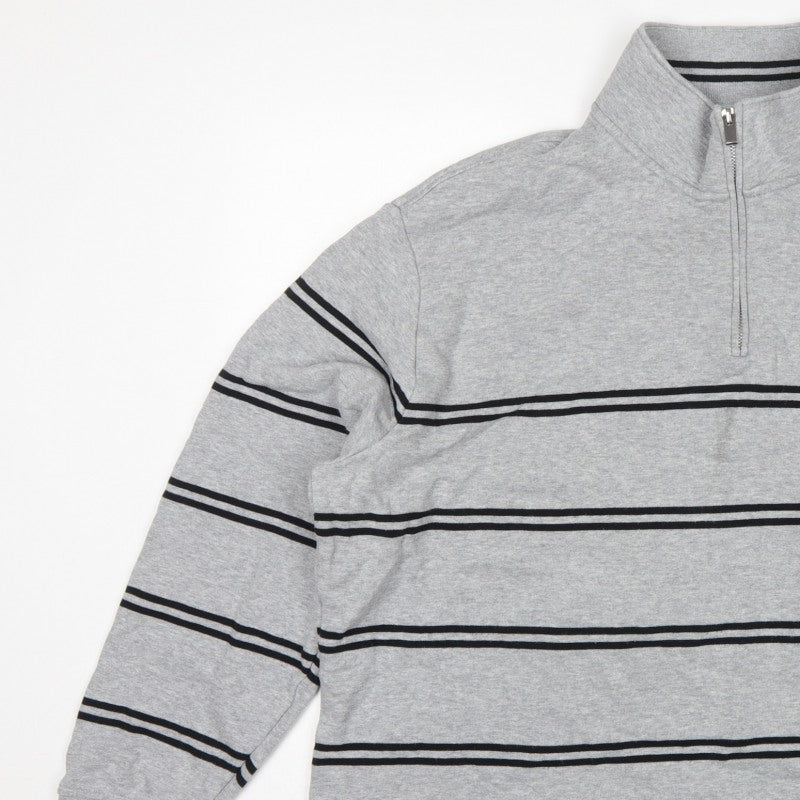 Additional view of Marks & Spencer Men Grey 2XL Pullover 1/4 Zip Striped Sweatshirt