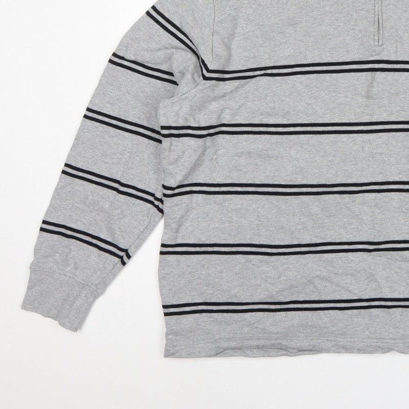 Additional view of Marks & Spencer Men Grey 2XL Pullover 1/4 Zip Striped Sweatshirt