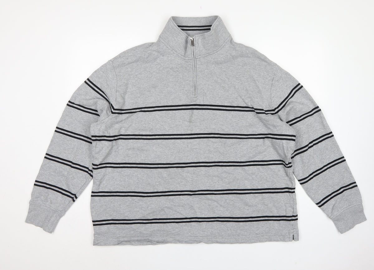 Back view of Marks & Spencer Men Grey 2XL Pullover 1/4 Zip Striped Sweatshirt