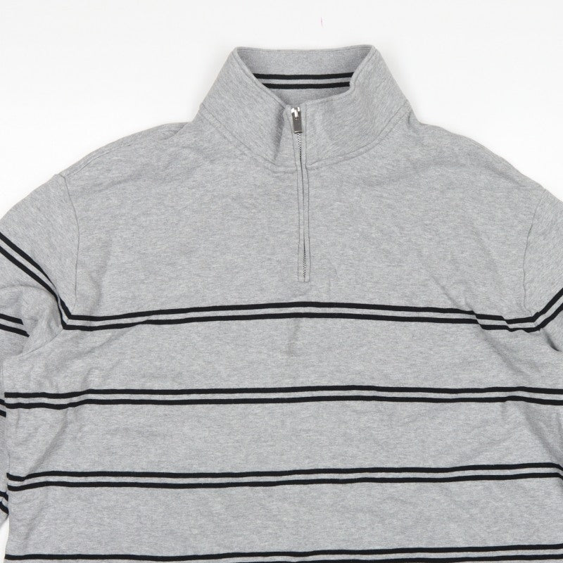 Additional view of Marks & Spencer Men Grey 2XL Pullover 1/4 Zip Striped Sweatshirt