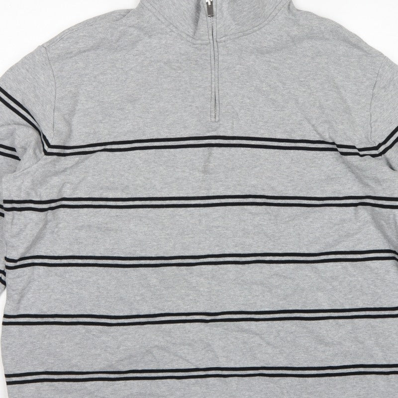 Additional view of Marks & Spencer Men Grey 2XL Pullover 1/4 Zip Striped Sweatshirt
