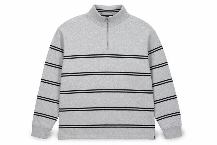 Marks & Spencer Men Grey 2XL Pullover 1/4 Zip Striped Sweatshirt