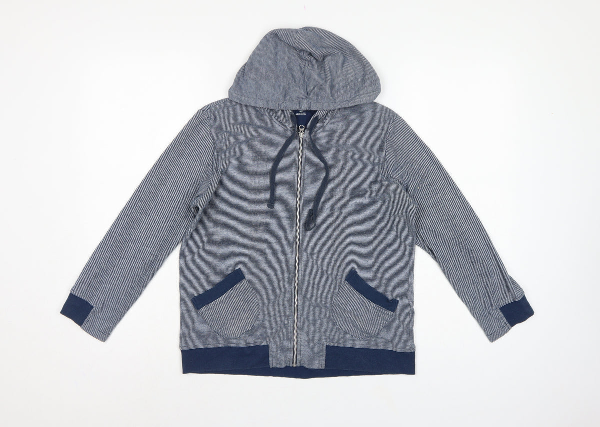 Back view of GAP Teens Blue Striped Full Zip Hooded Sweatshirt, size 6, Pockets