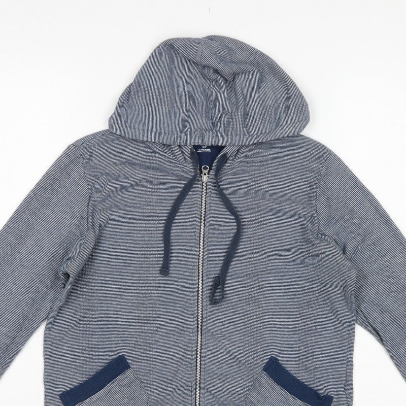 Additional view of GAP Teens Blue Striped Full Zip Hooded Sweatshirt, size 6, Pockets