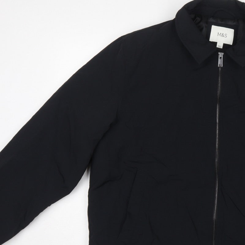 Marks and Spencer Men Black L Padded Full Zip Basic Jacket