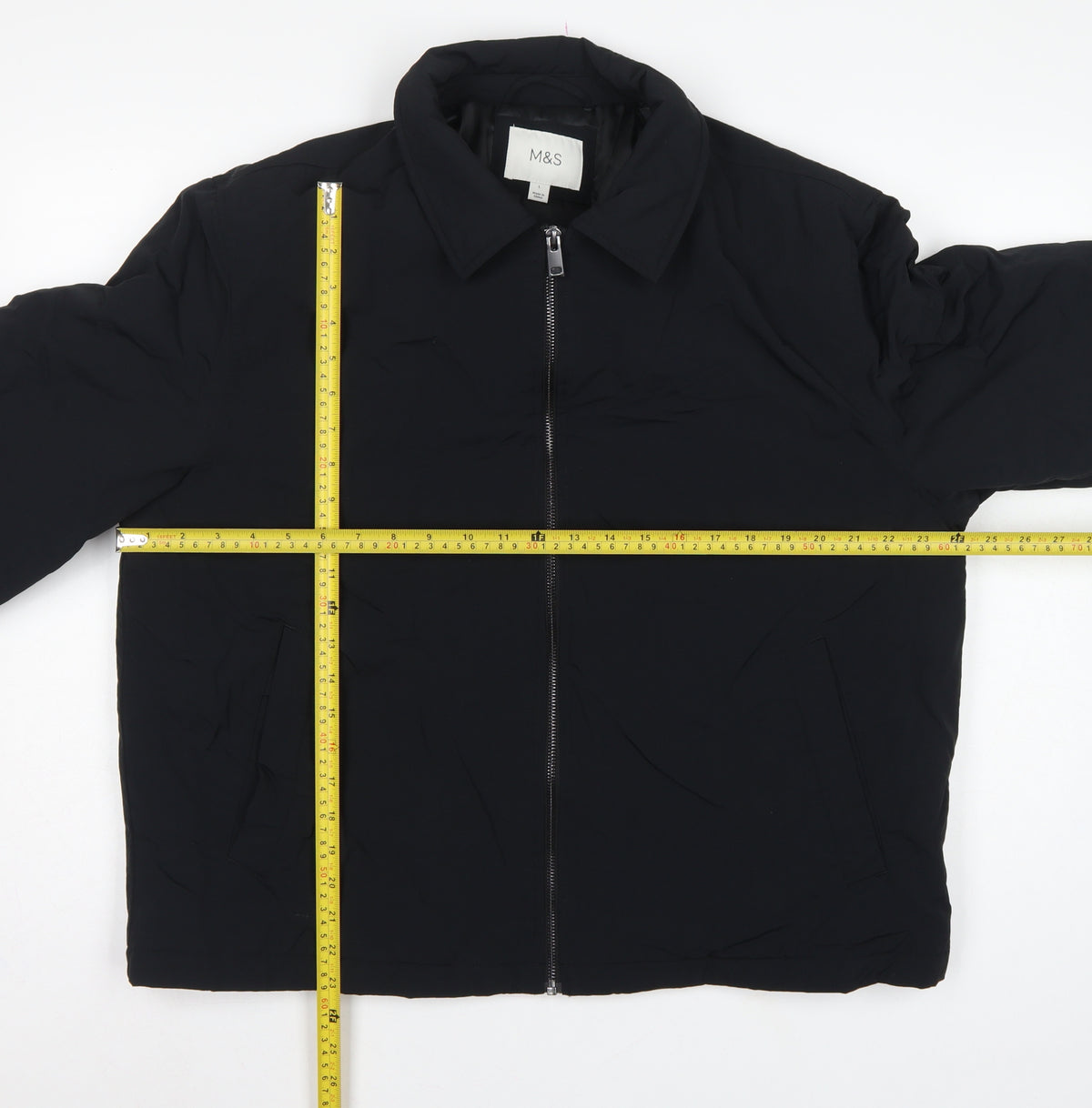 Marks and Spencer Men Black L Padded Full Zip Basic Jacket