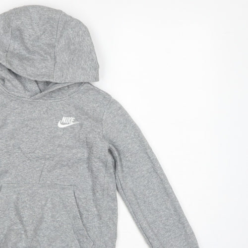 Nike Boys Grey Logo Pullover Hoodie XS 7-8 Years Cotton Blend
