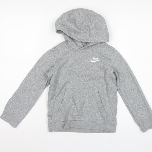 Nike Boys Grey Logo Pullover Hoodie XS 7-8 Years Cotton Blend