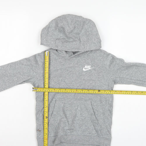 Nike Boys Grey Logo Pullover Hoodie XS 7-8 Years Cotton Blend