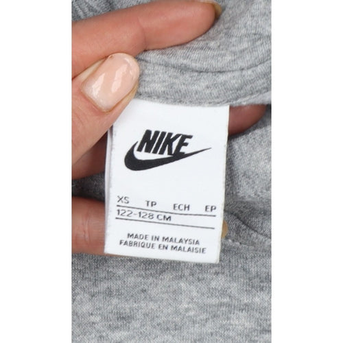 Nike Boys Grey Logo Pullover Hoodie XS 7-8 Years Cotton Blend