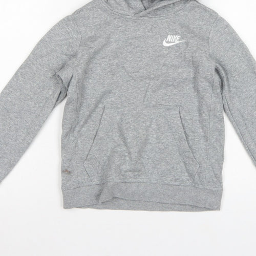 Nike Boys Grey Logo Pullover Hoodie XS 7-8 Years Cotton Blend
