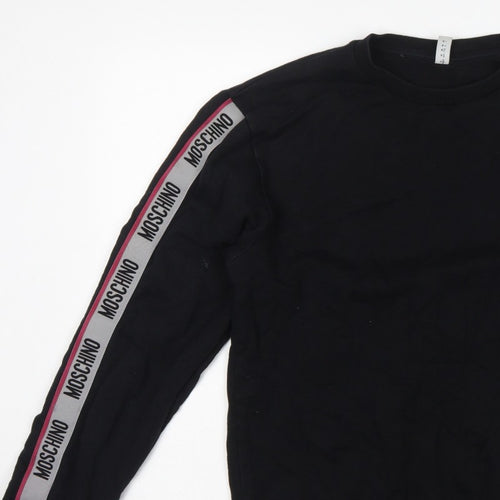 Moschino Men's Black M Logo Tape Crew Neck Pullover Sweatshirt
