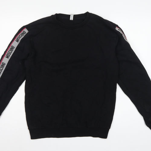 Moschino Men's Black M Logo Tape Crew Neck Pullover Sweatshirt