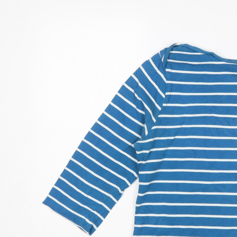 Laura Ashley Women Blue White Striped M 3/4 Sleeve Boat Neck Jersey T-Shirt