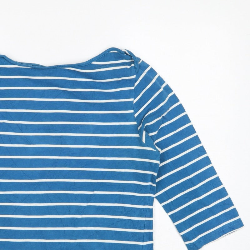 Laura Ashley Women Blue White Striped M 3/4 Sleeve Boat Neck Jersey T-Shirt