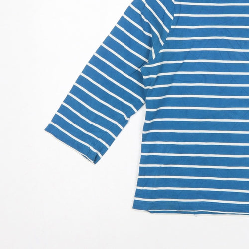 Laura Ashley Women Blue White Striped M 3/4 Sleeve Boat Neck Jersey T-Shirt