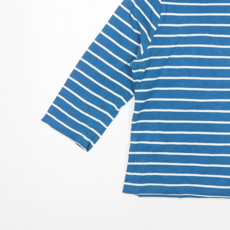 Laura Ashley Women Blue White Striped M 3/4 Sleeve Boat Neck Jersey T-Shirt