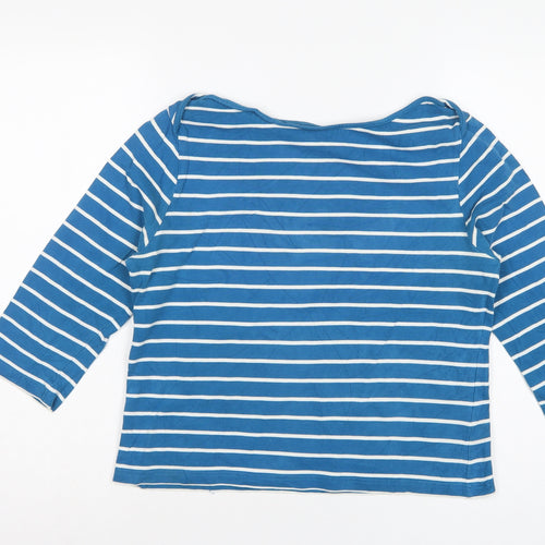Laura Ashley Women Blue White Striped M 3/4 Sleeve Boat Neck Jersey T-Shirt