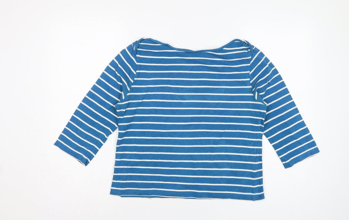 Laura Ashley Women Blue White Striped M 3/4 Sleeve Boat Neck Jersey T-Shirt