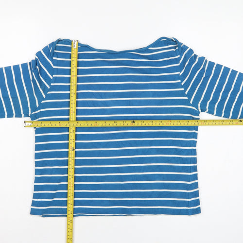 Laura Ashley Women Blue White Striped M 3/4 Sleeve Boat Neck Jersey T-Shirt