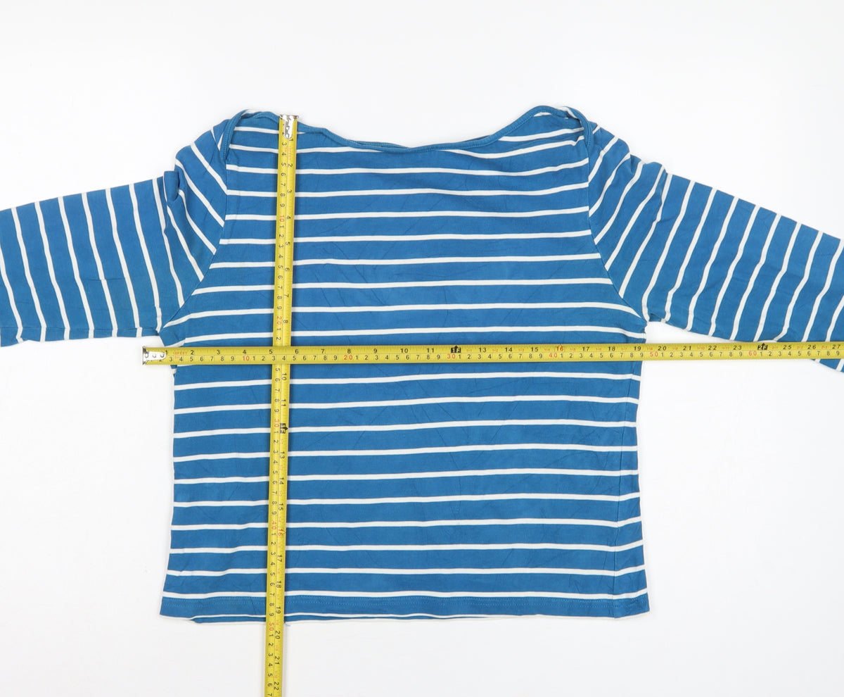 Laura Ashley Women Blue White Striped M 3/4 Sleeve Boat Neck Jersey T-Shirt