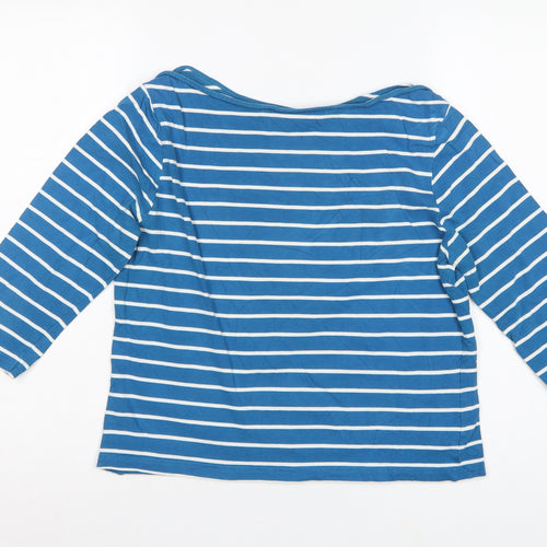 Laura Ashley Women Blue White Striped M 3/4 Sleeve Boat Neck Jersey T-Shirt