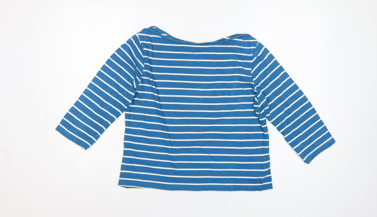 Laura Ashley Women Blue White Striped M 3/4 Sleeve Boat Neck Jersey T-Shirt