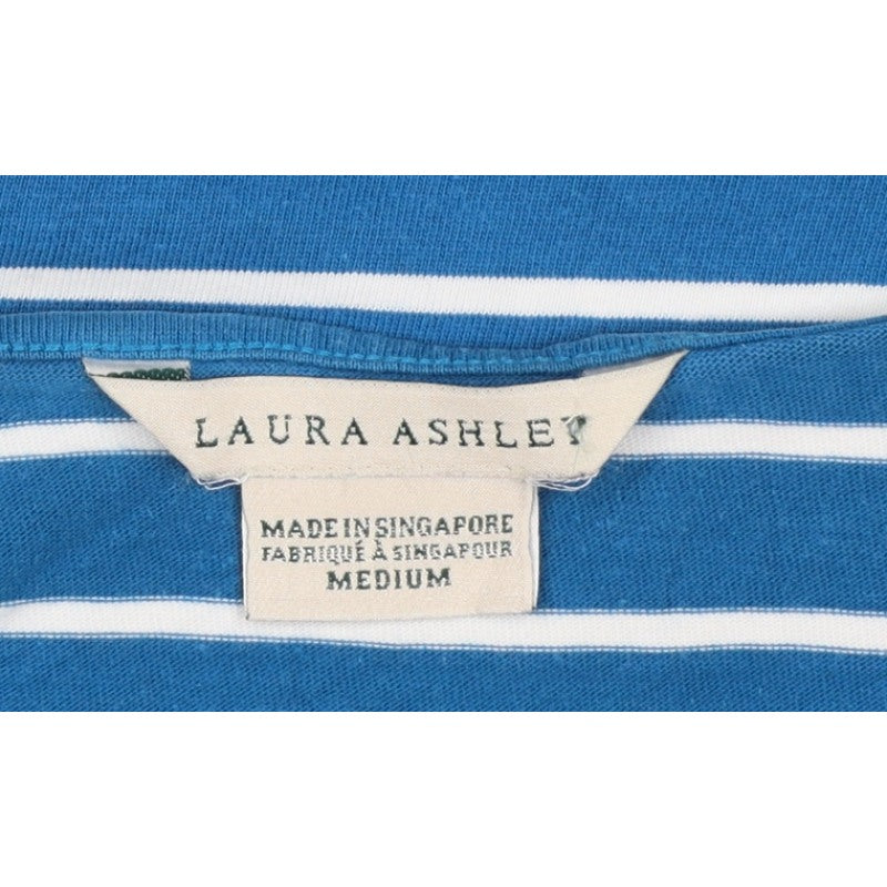 Laura Ashley Women Blue White Striped M 3/4 Sleeve Boat Neck Jersey T-Shirt