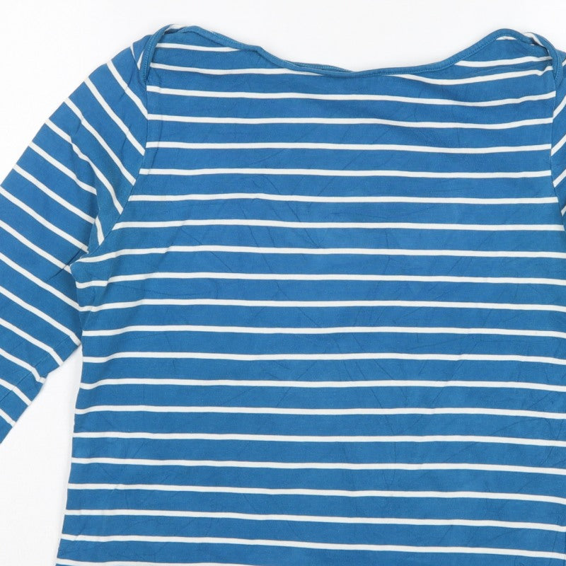 Laura Ashley Women Blue White Striped M 3/4 Sleeve Boat Neck Jersey T-Shirt