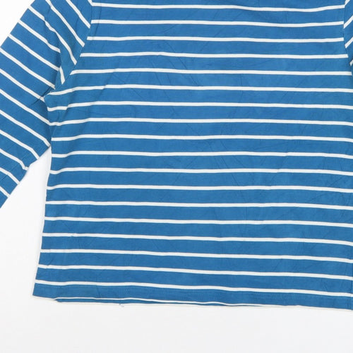Laura Ashley Women Blue White Striped M 3/4 Sleeve Boat Neck Jersey T-Shirt