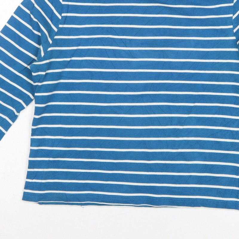 Laura Ashley Women Blue White Striped M 3/4 Sleeve Boat Neck Jersey T-Shirt