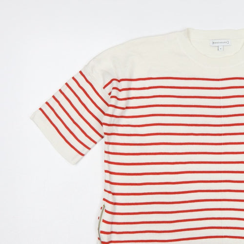 Warehouse Women Ivory Red Stripe Knit Top UK 12 Crew Neck Zip