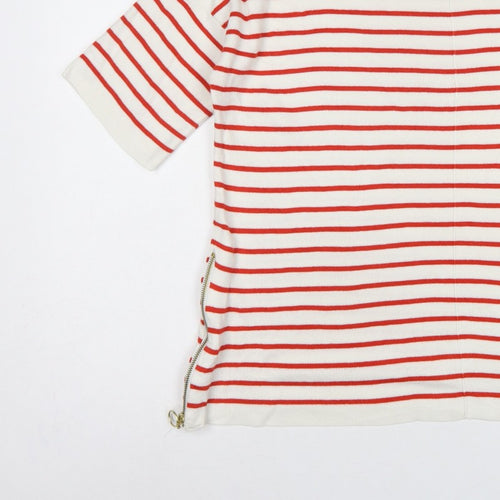Warehouse Women Ivory Red Stripe Knit Top UK 12 Crew Neck Zip
