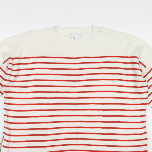Warehouse Women Ivory Red Stripe Knit Top UK 12 Crew Neck Zip