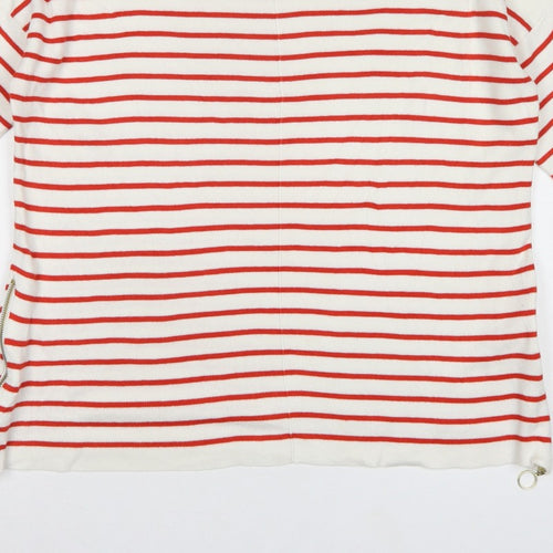 Warehouse Women Ivory Red Stripe Knit Top UK 12 Crew Neck Zip