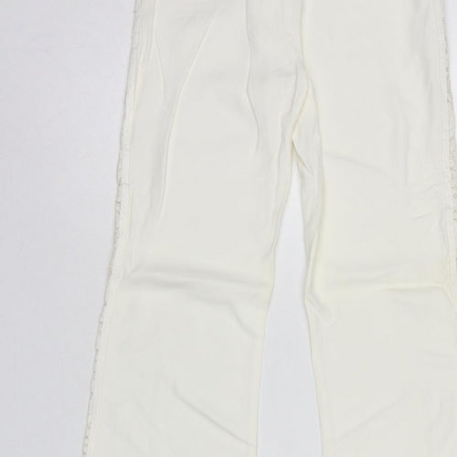 Karen Millen Women Ivory UK 8 Flared Lace Trim Trousers