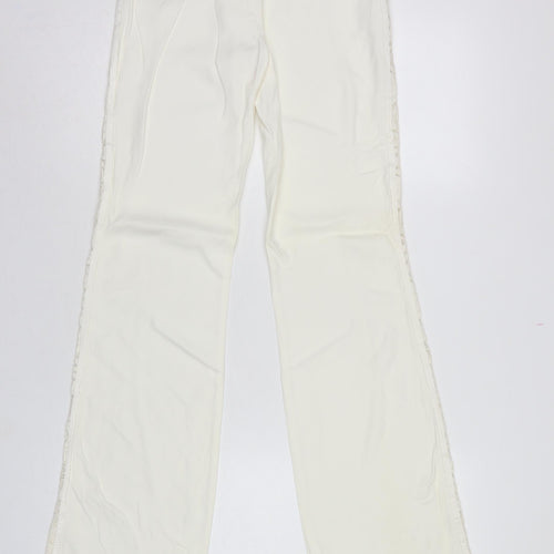 Karen Millen Women Ivory UK 8 Flared Lace Trim Trousers